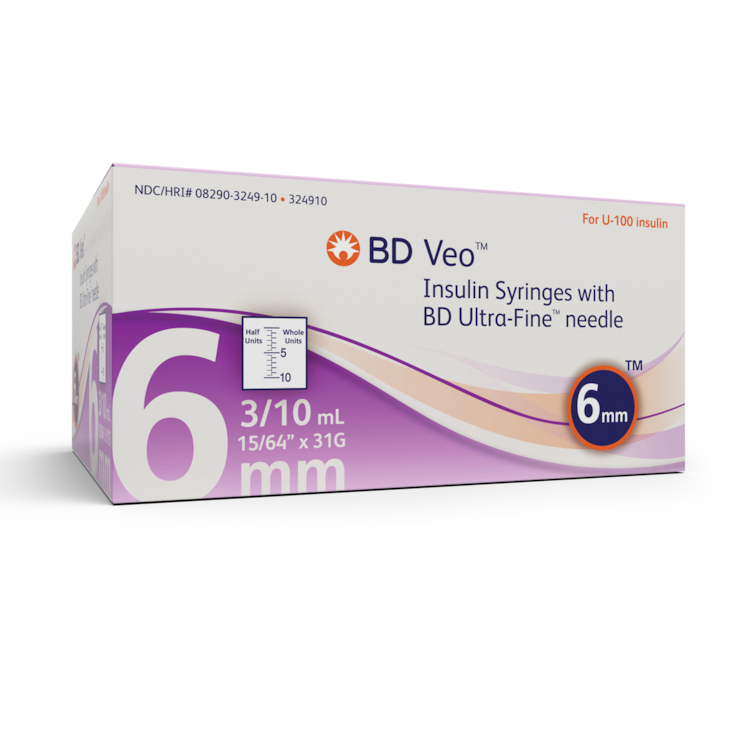 BD Veo™ insulin syringes with BD UltraFine™ 6mm x 31G needle 324910 BD